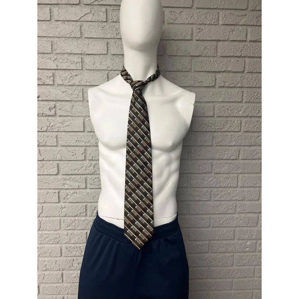 Bergamo New York Men Brown Gold Geometric Neck Tie